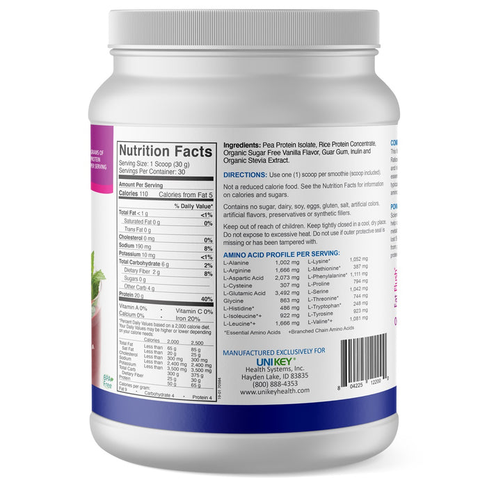 Nutrition facts and ingredient list of Fat Flush Body Protein.