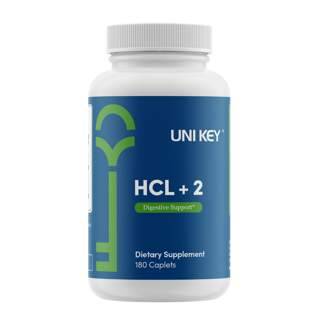 Uni Key HCL + 2 dietary supplement bottle on a white background