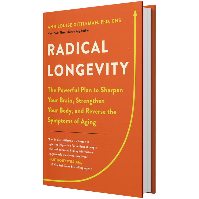 The front cover of Ann Louise Gittleman's Radical Longevity hardcover book.