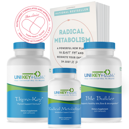 The Radical Metabolism Supplements bundle which includes a paperback, Thryo-Key, Radical Metabolizer, and Bile Builder.