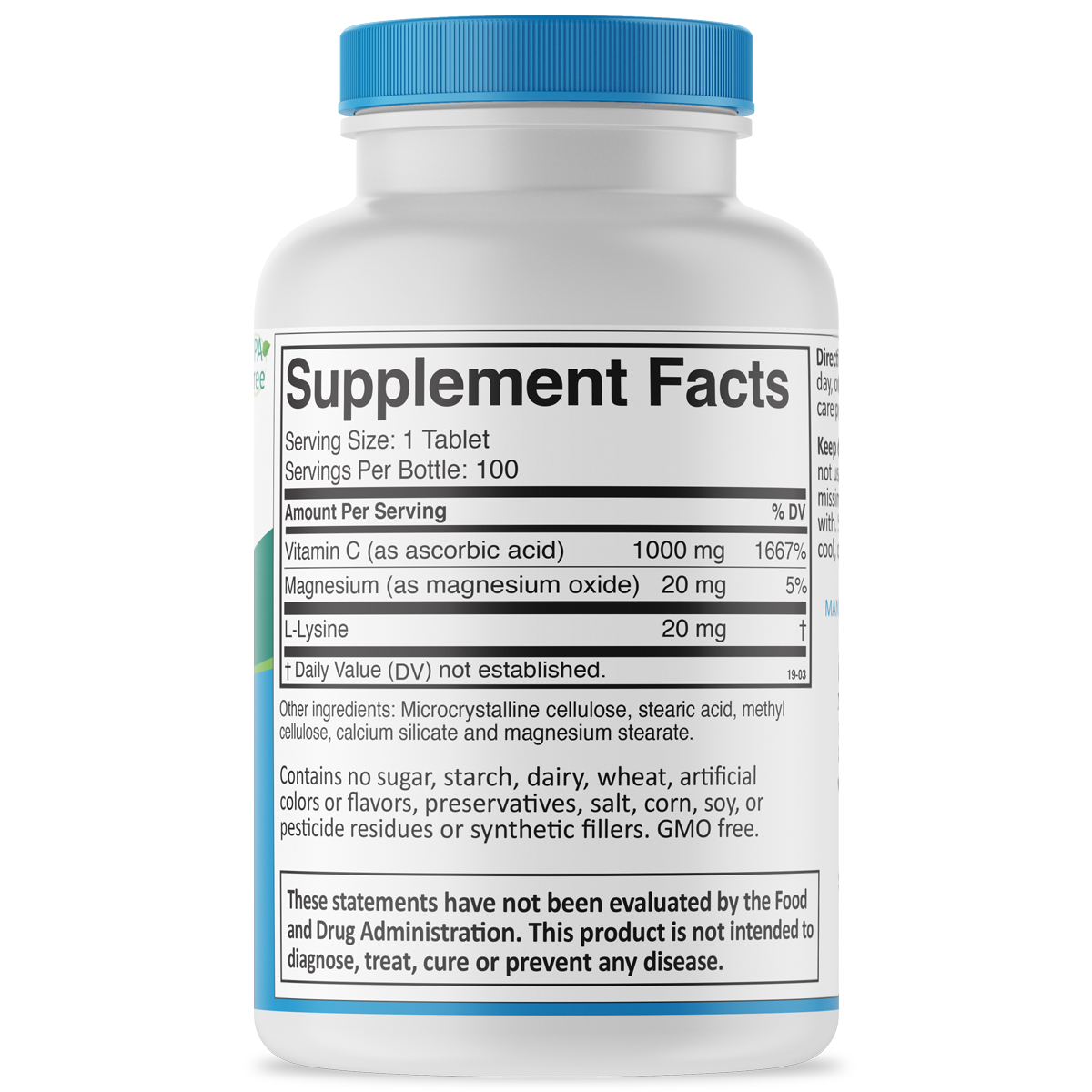 A back of a bottle of Time-C Release Vitamin C Dietary Supplement which has the supplement facts and additional ingredients.